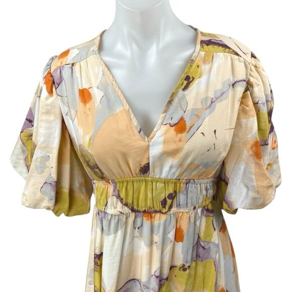 Jessica Simpson Multicolor Flutter Sleeve Tiered Midi Empire A-Line Dress Size M - Picture 3 of 4